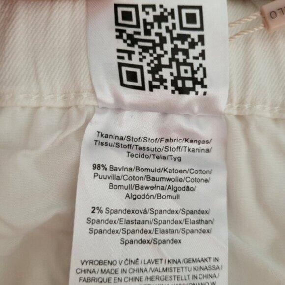 Paper Bag Mom Jeans Belted White Denim Esqualo Size 12 - Picture 11 of 13